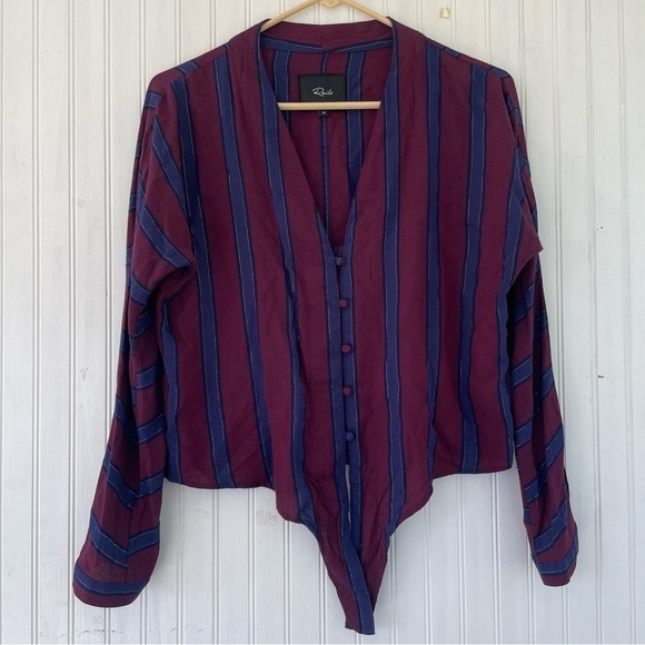 Rails Women's Maroon Burgundy Navy Striped Sloane Blouse Size XS - Picture 3 of 9